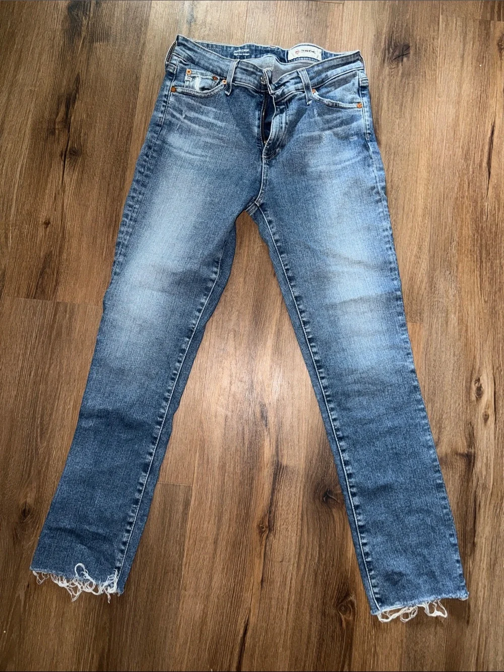 AG Adriano Goldschmied Light Blue Frayed-Hem Skinny Jeans